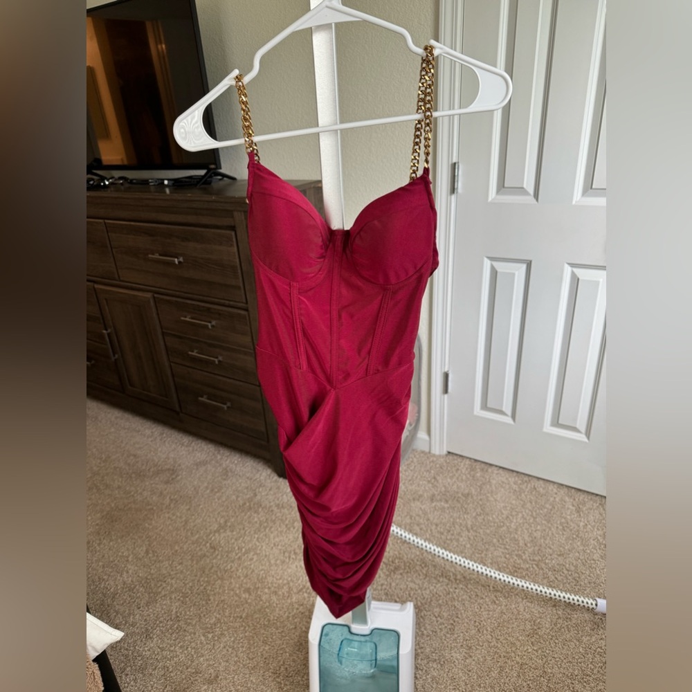 SHEIN maroon red cocktail dress body con XS